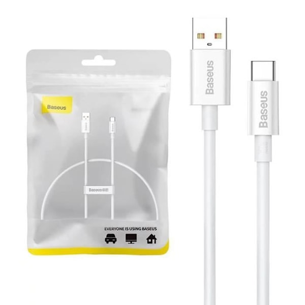 USB-A / USB-C Datakabel og Opladning 100W 480 Mbps 0,25 meter Baseus Hvid Vit