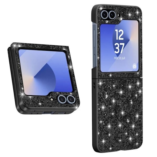 Glitter Taske til Samsung Z Flip 6 - AVIZAR - Hard Back Soft Contour - Sort Svart