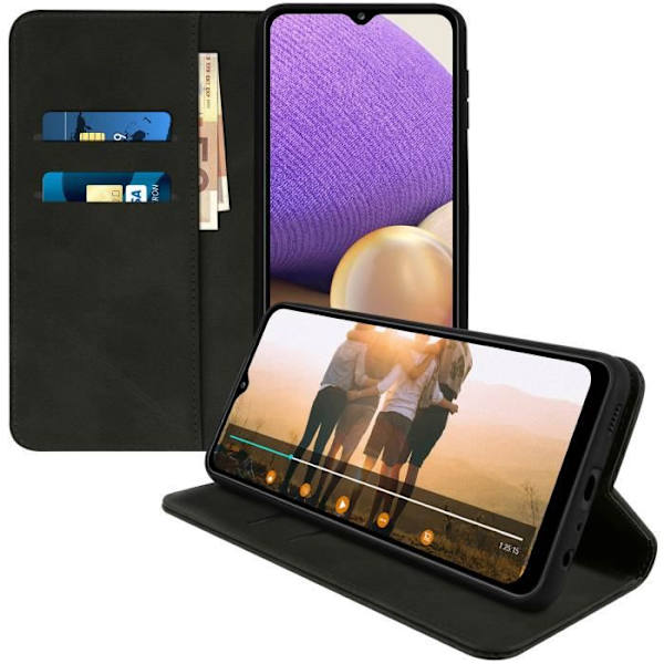 Etui för Samsung A32 5G - AVIZAR - Plånbok Videostöd - Magnetstängning - Svart Svart