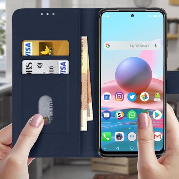 Etui - Xiaomi - Redmi Note 10 / 10s - Skydd - Kortficka - Videostöd - Blå Blå