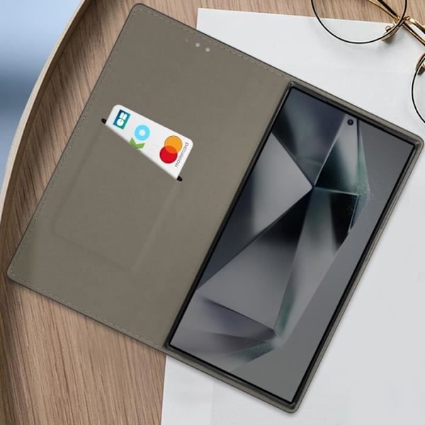 Fodral till Samsung Galaxy S24 Ultra - AVIZAR - Funktion för plånboksställ - Svart Svart