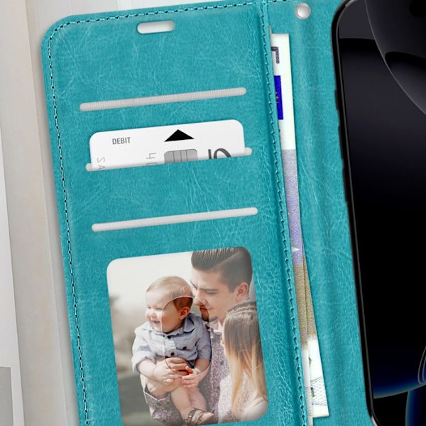 Étui til iPhone 16 Pro Max Tegnebog med Håndledsstrop Mayaxess Turkis Blå
