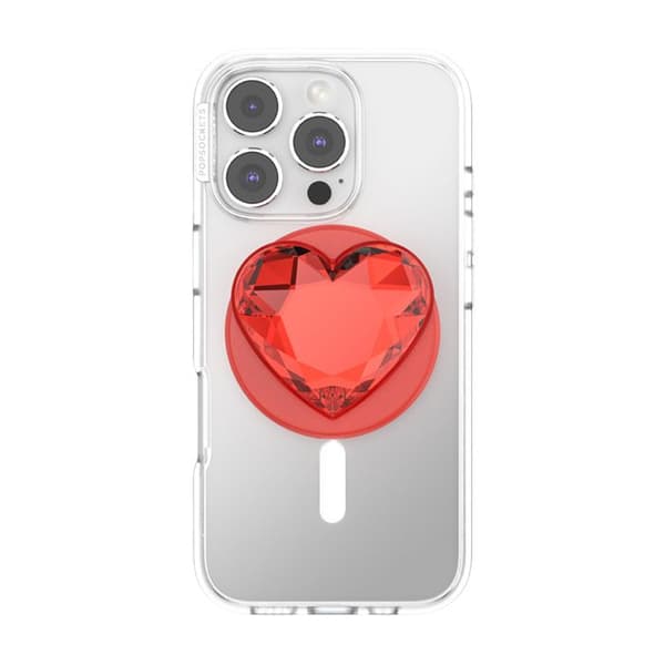 Support til smartphone PopGrip Premium MagSafe stativ og selfie-effekt krystal PopSockets rød Röd
