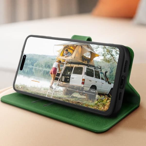 Etui til iPhone 15 Plus - AVIZAR - Chesterfield - Grøn - Video Support Funktion Grön