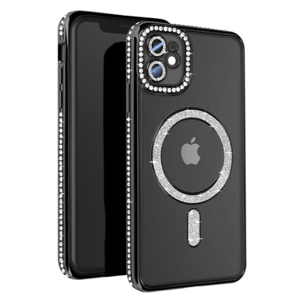 Timanttikotelo iPhone 11:lle MagSafe Protection Rhinestone Contour Black Svart