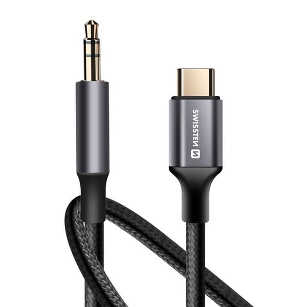 Auxiliary audio cable USB C to 3.5 mm jack Nylon Braided 1.5m Swissten Black