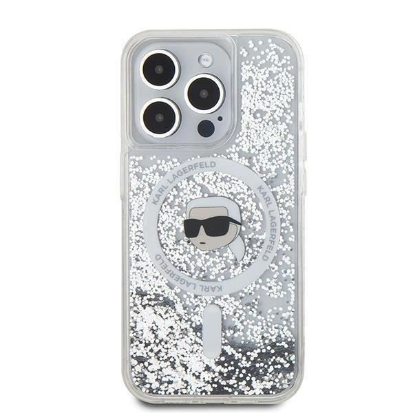 Coque - Karl Lagerfeld - Flytande Glitter Karl Huvud - MagSafe - Transparent - iPhone 15 Pro Max Klar