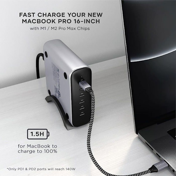 USB-C-laddare - Satechi - 200W - 6 port - GaN-teknik - Snabbladdning