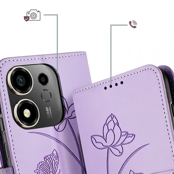 Pungetui til Honor 600 Smart Lotus Oriental Mønster med Lavendel Håndledsrem Violett
