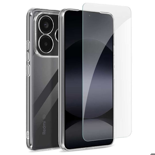 Packskydd för Redmi Note 14 5G, mjuk skal och härdat glas Mayaxess Transparent Vit
