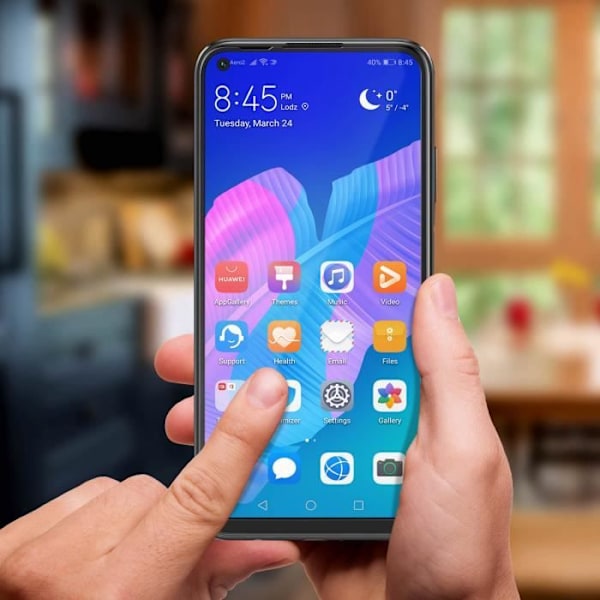 Huawei P40 Lite 9H Karkaistu Lasit, Akashi, Läpinäkyvä musta reunus Musta Svart