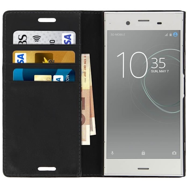 Etui folio læder - AVIZAR - Xperia XZ1 - Fuld beskyttelse - Sort - Kortlommer Svart