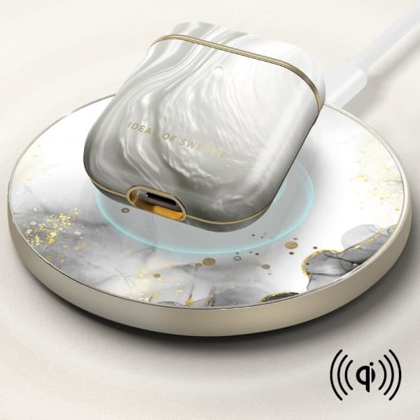 Kotelo AirPods 1:lle ja 2:lle Marmoroitu Elegant Luminous Pearl iDeal of Sweden Silver Grå