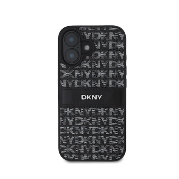 Coque för iPhone 16 Plus Serie Repeat Pattern Tonal Stripe med Metalliskt DKNY-logotyp Svart Vit