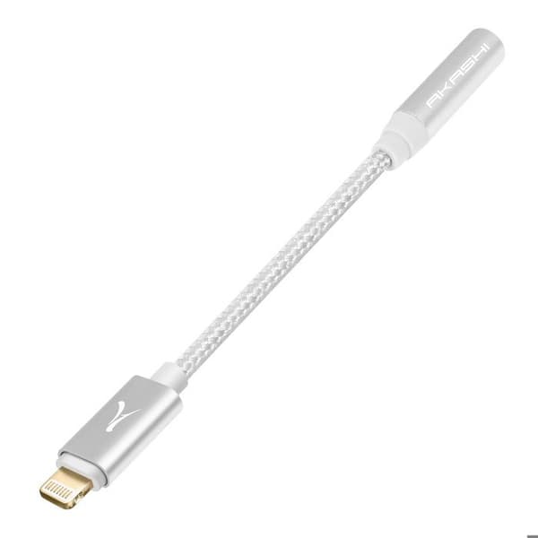 Lydadapter - AKASHI - Lightning til Jack 3.5 mm - Aluminium Sølv - Flettet Kabel - MFi Certificeret Grå