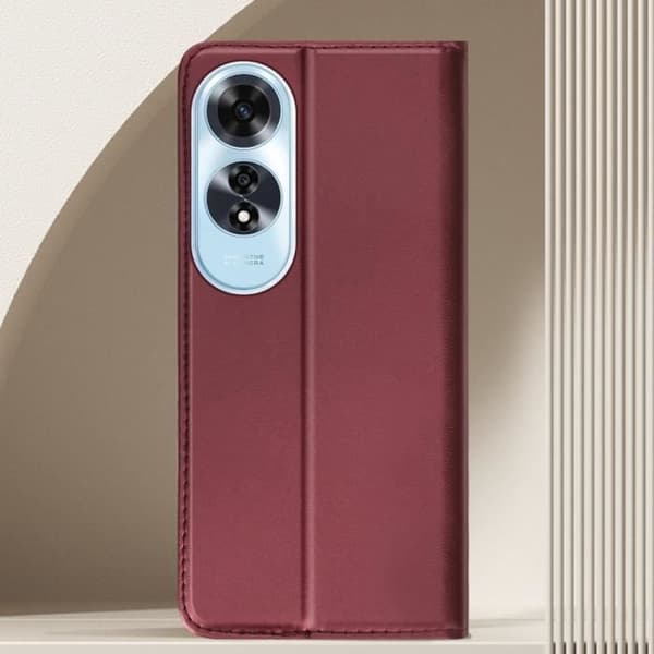 Smartphonefodral - Oppo - A60 - Vegansk läder - Magnetstängning - Videostöd Röd