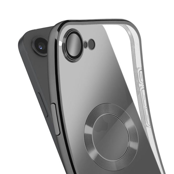 Coque til iPhone 16e med kromkant i blødt sort silikone Svart