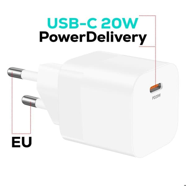 Nätadapter - BWOO - USB-C-laddare 20W - Snabbladdning - Kompakt format - Smart chip Vit