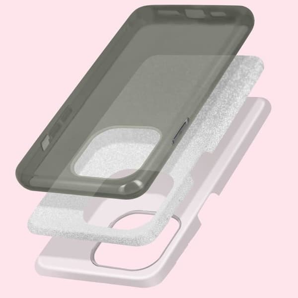 Skyddsskal - AVIZAR - iPhone 14 Plus - Semi-rigid silikon - Glittrande design - Silver Pengar