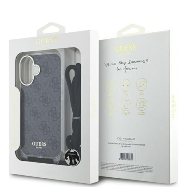 Coque til iPhone 16 - Guess Crossbody Cord 4G Print (GUHCP16SHC4SEK) - Sort