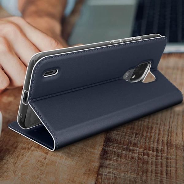 Housse - Dux Ducis - Moto E7 - Ekoskinn - Stödfunktion - Plånbok i midnatt blå Midnattsblå