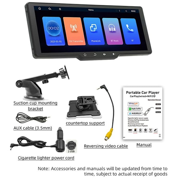 9,38" Touchscreen CarPlay og Android Auto Bilradio Sort
