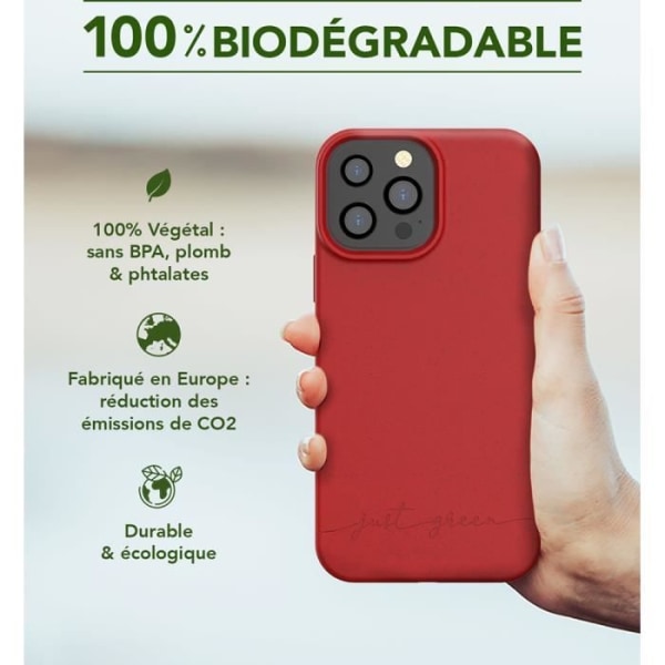 Rødt biologisk nedbrydeligt cover til iPhone 13 Pro Max Just Green