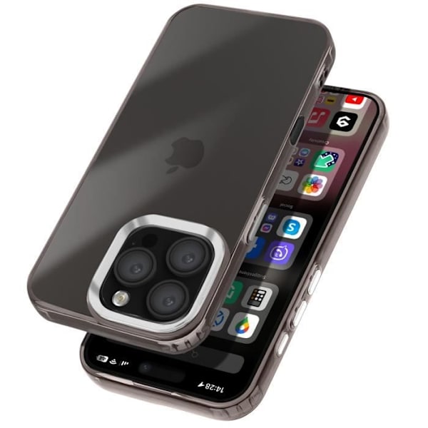 Etui til iPhone 16 Pro Max - AVIZAR - Blødt - Smoked - Sort metallisk kontur Svart