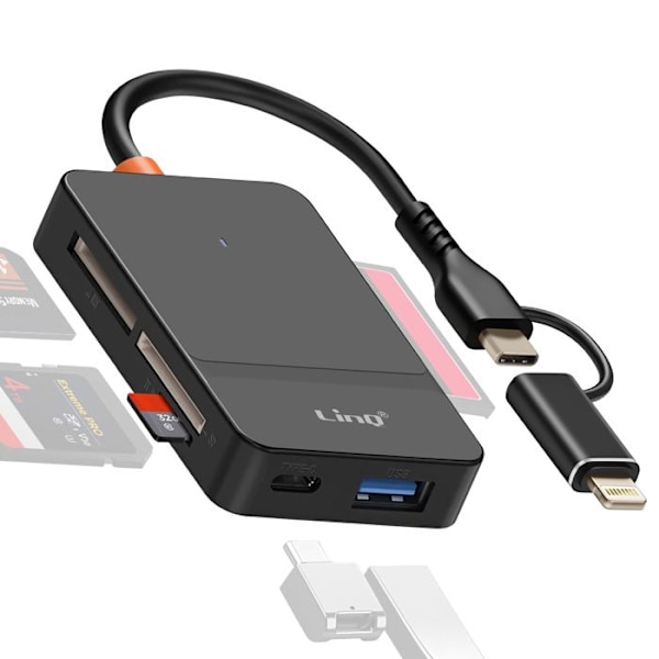 USB C + Lightning Multiport Kortinlukija OTG Monitoimi LinQ Musta
