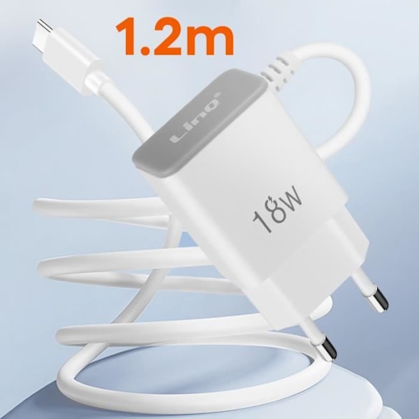 USB-C Vægoplader - LINQ - LinQ Hvid - 18W - Indbygget kabel - Hvid Vit