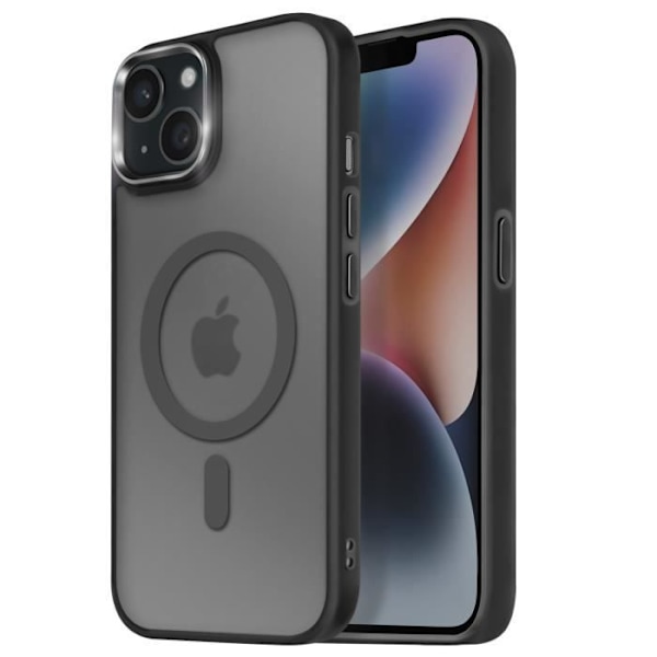 Coque MagSafe för iPhone 14 Matt Frostad Baksidan Svart Kant Svart