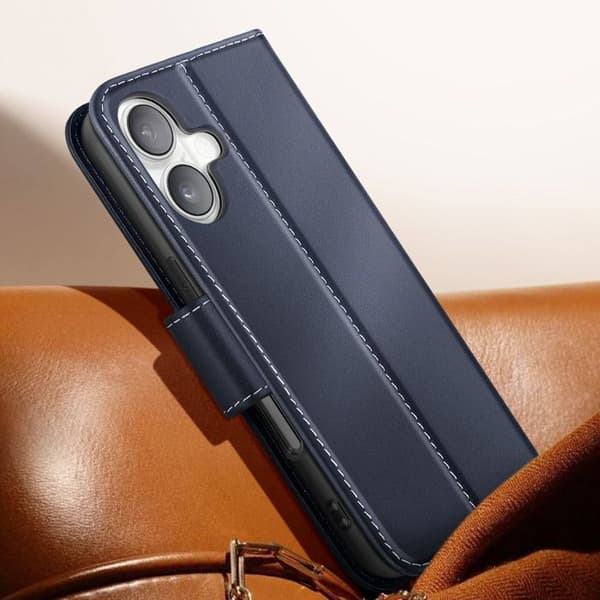 Pung Etui - AVIZAR - iPhone 16 Plus - Premium Læder - Stående Funktion - Mørkeblå Blå
