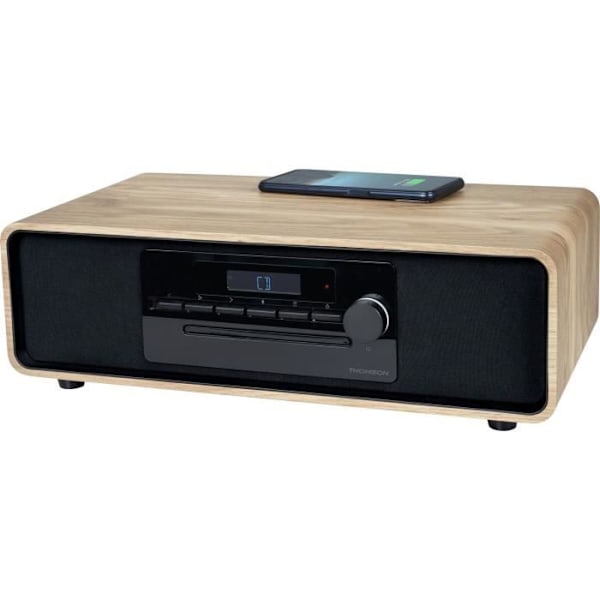 Bluetooth mikrosystem - THOMSON - Sort - FM/CD/MP3/USB/Induktionsradio, 60W, Equalizer, Fjernbetjening, Strømforsyning. 230V Svart och ljus ek