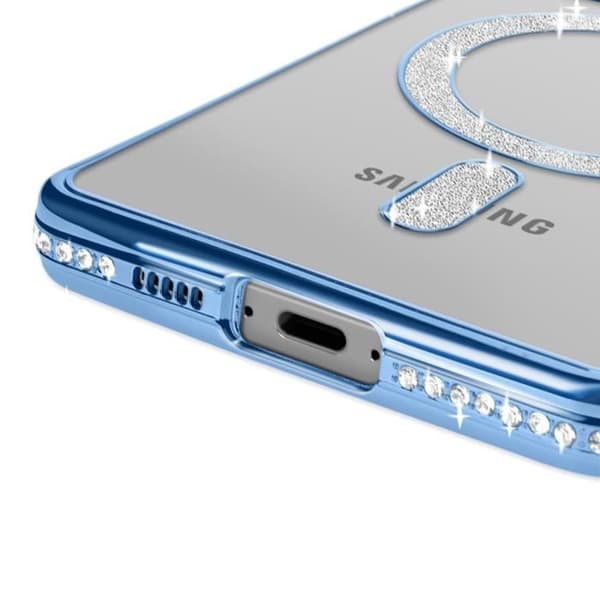 Case - Samsung - Galaxy S24 FE - Diamant - Strass - MagSafe - Ljusblå Blå
