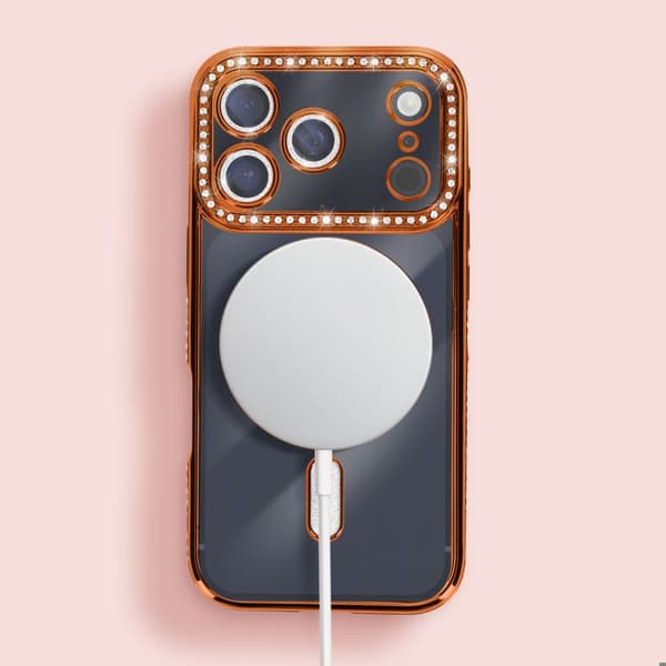 iPhone 17 Pro Max-fodral Kompatibel med MagSafe med Orange Strassad Kant Apelsin
