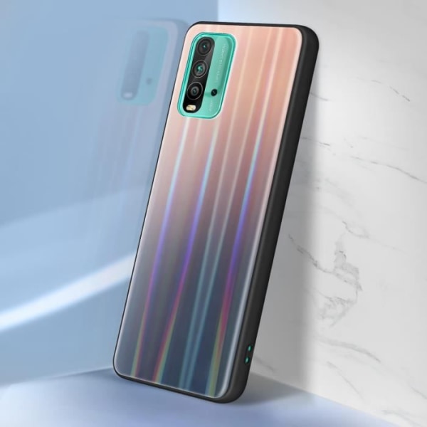 Xiaomi Redmi 9T ja Poco M3 suojakuori - Xiaomi merkki - Kiiltävä holografinen tausta - Ruskea ja sininen Brunt och blått