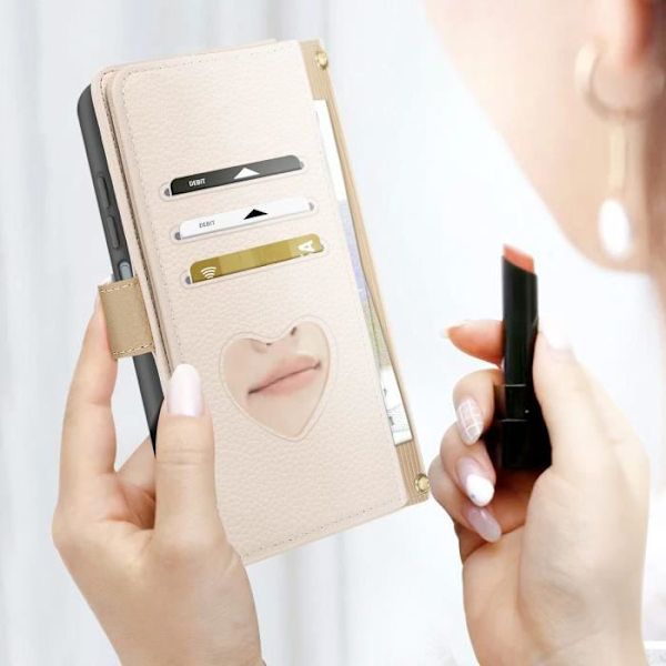 Olkahihnakotelo Xiaomi Redmi 13C Wallet vetoketjutaskulle beige
