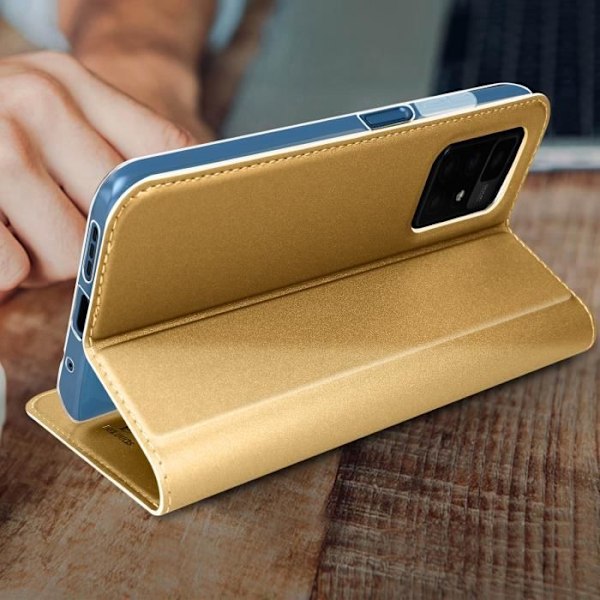 Housse - DUX DUCIS - Xiaomi Redmi 10 - Ekologiskt läder i guld - Videoställ - Inbyggd korthållare Gult guld