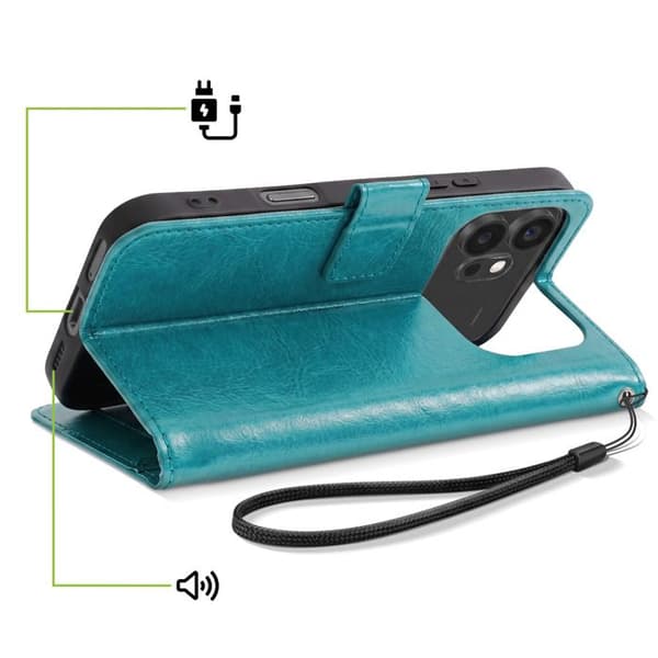 Plånboksfodral för Honor 600 / 600 Pro med videostöd och handledsrem Mayaxess Turkos Blå