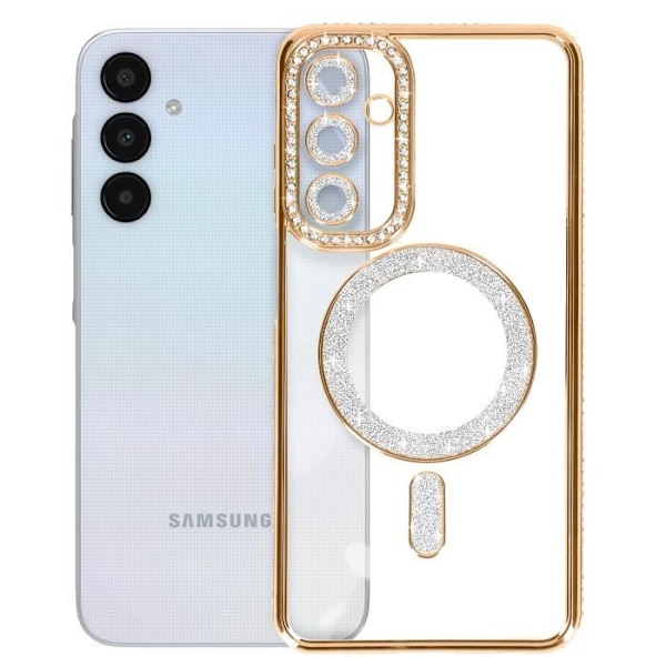 Diamantfodral till Samsung Galaxy A25 - AVIZAR - Gold Rhinestone Outline - Stel - Syntet - Blandat Gul