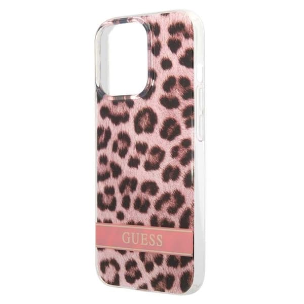 Guess Leopard Electro Stripe - Kuori iPhone 13 Pro:lle (Vaaleanpunainen) - 3666339047504