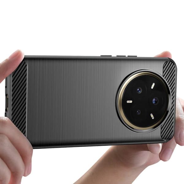 Coque - Realme - 14 Pro Plus - Silikon - Kolfiberdesign - Borstad Svart Svart