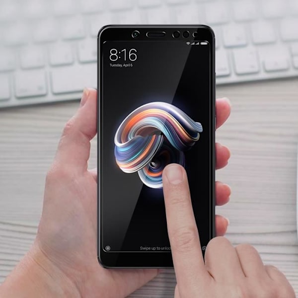 Skyddsfilm - AVIZAR - Xiaomi Redmi Note 5 - 9H härdat glas - Helt skydd - Reptålig Svart