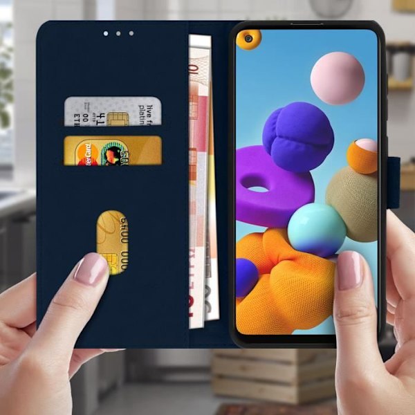 Fodral för Samsung Galaxy A21s - AVIZAR - Hel fodral - Kortficka - Videostativ - Blå Blå