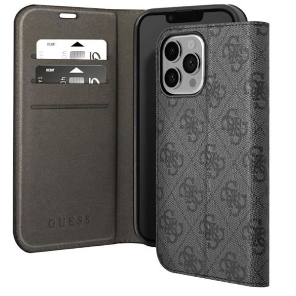 Lyxfodral till iPhone 14 Pro Max Elegant designkorthållare 4G Guess Pattern Black Svart