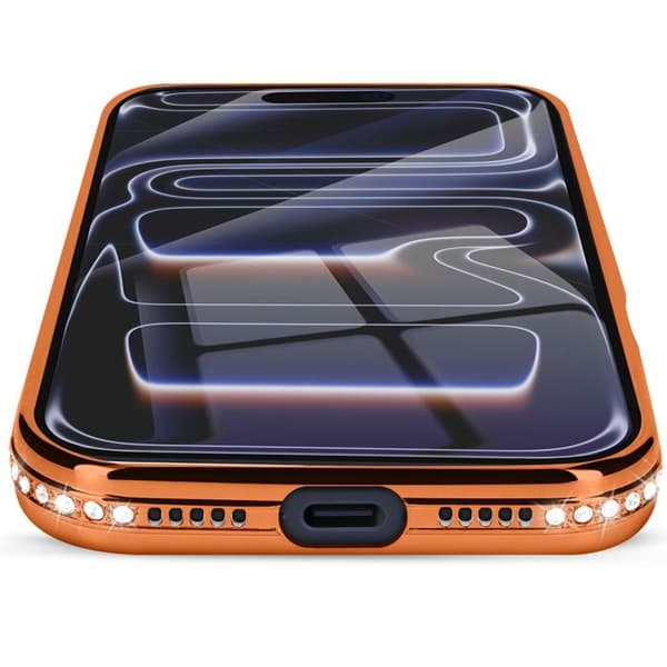 iPhone 17 Pro Max Etui Kompatibel med MagSafe med Orange Rhinestone Kant Apelsin