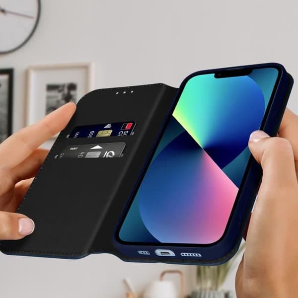 Étui til iPhone 13 Mini - AVIZAR - Mørkeblå - Magnetisk klap - Video støtte - Kortrum Midnattsblå