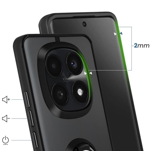 Cover til Redmi Note 15 med roterende magnetisk ring og mat sort finish Svart