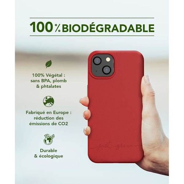 Coque - Just Green - iPhone 13 - Rød - Biologisk nedbrydelig - Blød Röd