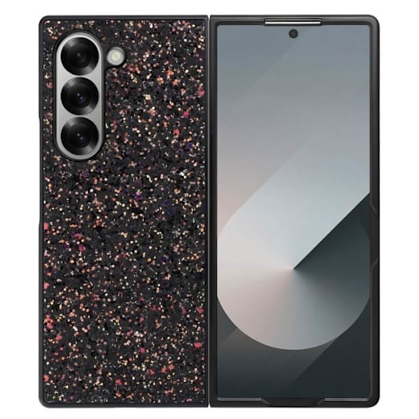 AVIZAR beskyttelsescover til Samsung Galaxy Z Fold 6 - Sort bi-materiale glitter design - Forhøjede kanter Svart